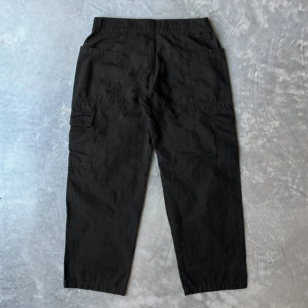 Huilin New Trend 100% Cotton Twill Pants Trousers Straight Leg Men Plain Black Outdoor Track Cargo Pants