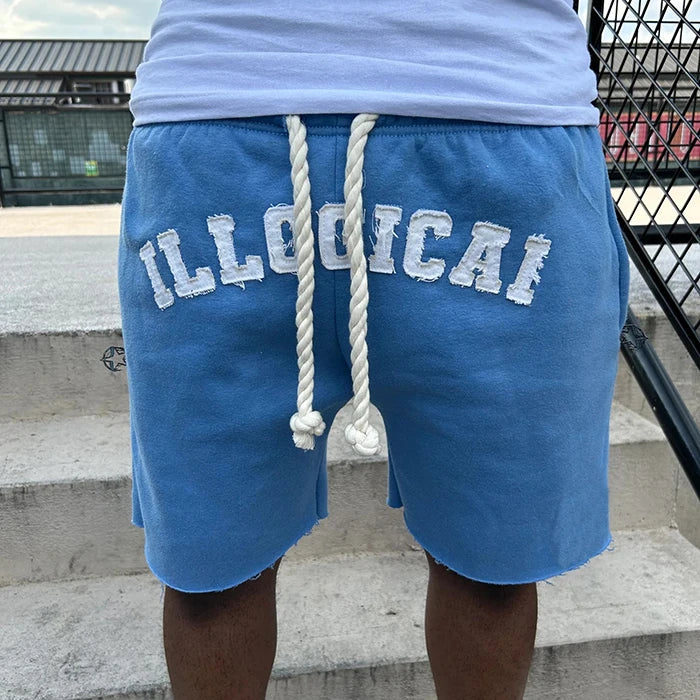 Custom Applique Embroidery Gym Fitness Basketball Shorts Men Thick Cotton French Terry Vintage Washed Raw Hem Sun Faded Shorts