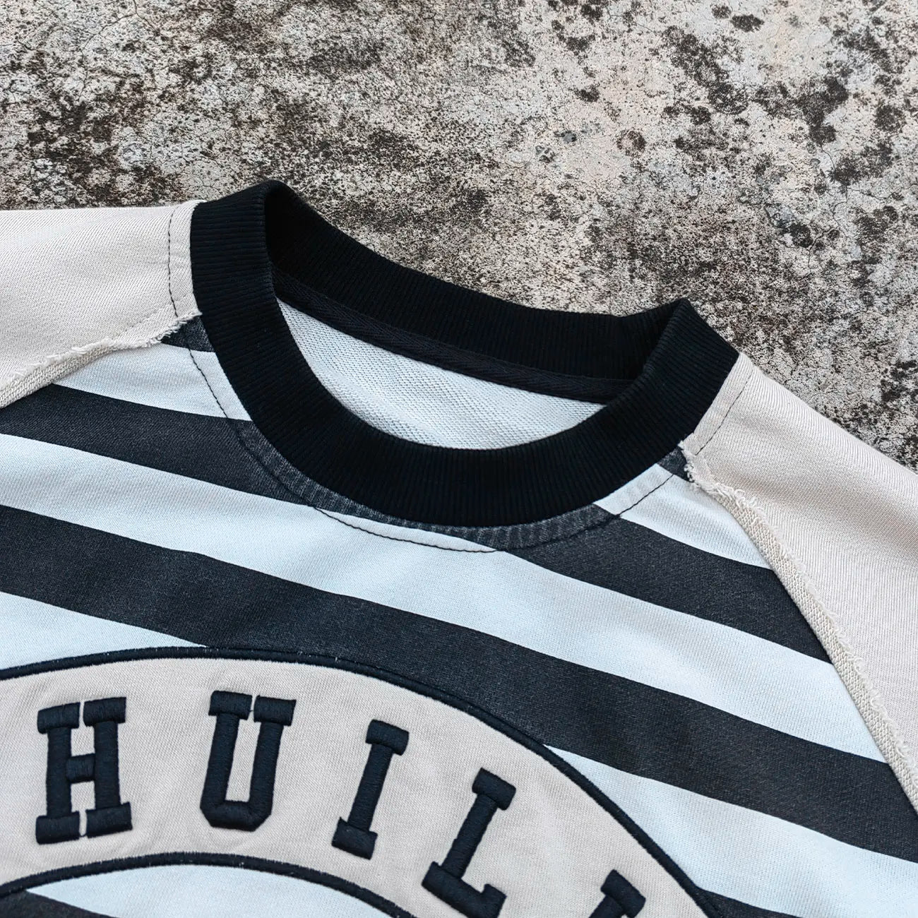 Custom 100% Cotton Heavyweight Oversized T-shirt Embroidery logo Men Color Block Raw Hem Boxy Long Sleeve T Shirt