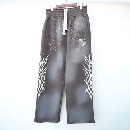 Heavyweight Cotton Vintage Sunfaded Washed Sweat Pants Custom Embroidery Logo Men 3D Puff Printed Rhinestone Sweatpants