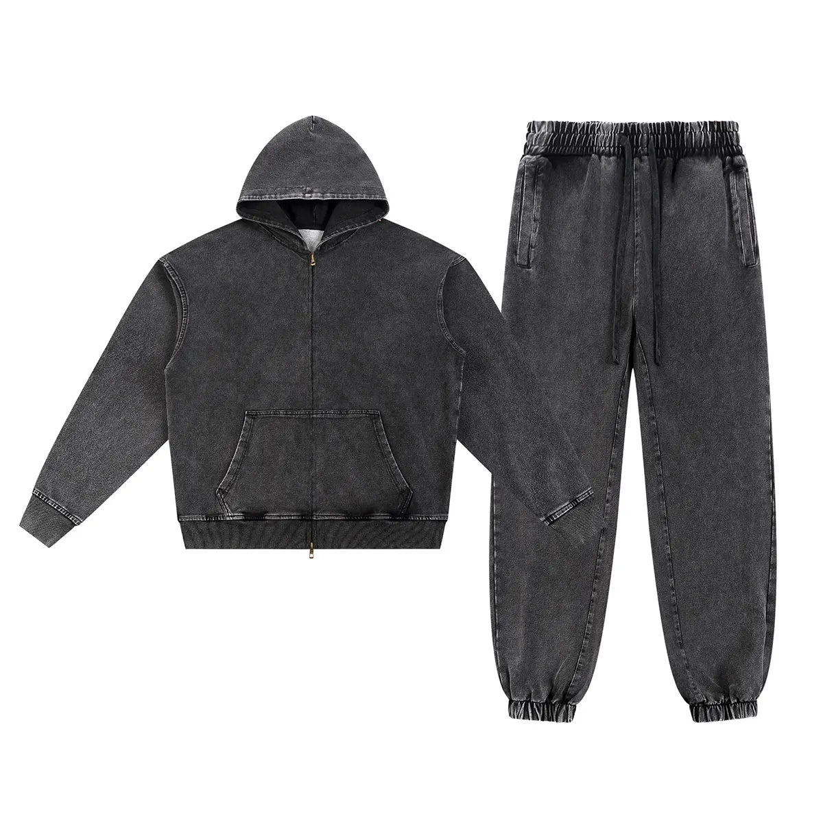 Vintage Fashion Supplier Low MOQ Acid Wash Washed Blank Custom Print Mens Loose Fit Sweatsuit Set