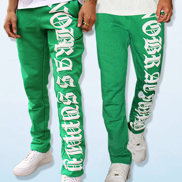 Monster factory wholesale straight leg baggy 100% cotton custom jogger puff print sweatpants