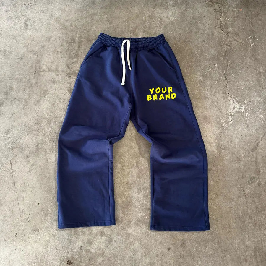 Huilin Oem Manufacturer Customized Solid Color Basic Wide Leg Sweatpants Men Custom Logo Design Heavyweight Cotton Sweatpants