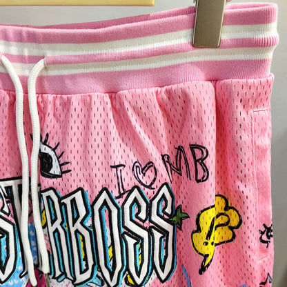 FACTORY chenille embroidery sportswear shorts drawstring waist polyester mesh baskelball shorts