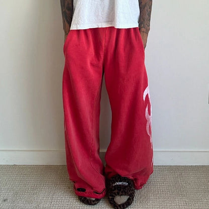 Heavyweight Cotton Vintage Sweat Pants Custom Printing Men Acid Washed Distressed Oversized Wide Leg Baggy Sweatpsnts