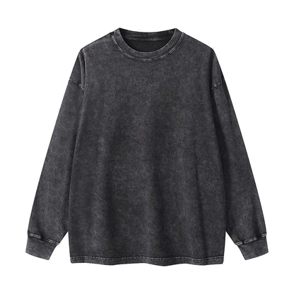 Trending Streetwear Supplier Low MOQ Acid Wash Oversized Blank Custom Print Unisex Long Sleeve T Shirt