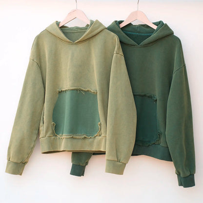 Custom Logo Embroidery Patched Pullover Hoodie Oversized Fit Men Vintage Washed Heavyweight Cotton Hoodie
