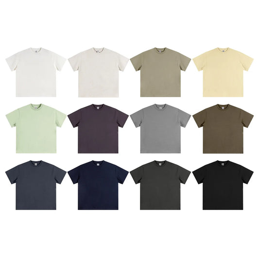 Huili Wholesale 2024 Summer Spring Street Loose Shape 345G Heavyweight Cotton Solid Color Short Sleeve Men's T-Shirts Unisex