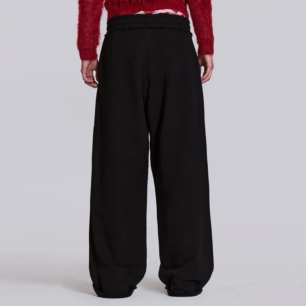 Huilin New Style Oversized Wide Leg Heavyweight Cotton Sweat Pants Men Custom Rivet Decorated Baggy Sweatpants