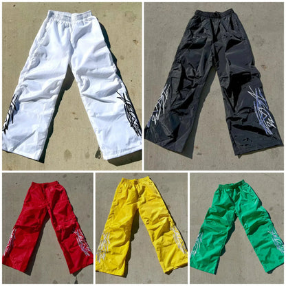 Huili Oem Wholesale Elastic Waist Nylon Track Sweatpants Men Custom Printing Logo Straight Wide Leg Baggy Track Pants