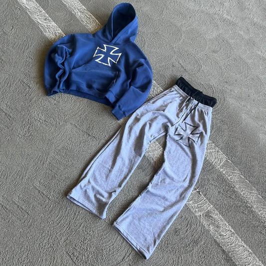 Huilin Oem Wholesale Basic Pullover Hoodie Wide Leg Sweatpants Sets Men Custom Logo Printing Two Piece Sets Tracksuit Sweatsuits