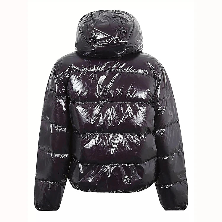 Men's winter casual fashion down coat Huili wholesale custom brand logo hooded zipper puffer coat shiny puffer jacket