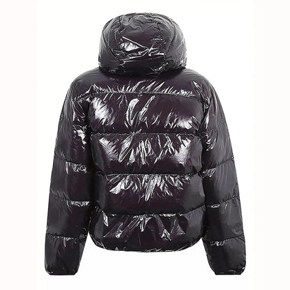 Men's winter casual fashion down coat Huili wholesale custom brand logo hooded zipper puffer coat shiny puffer jacket