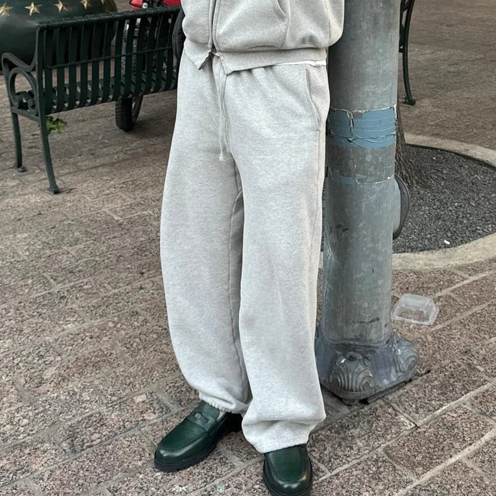 Huilin Hot Selling Winter Thick Cotton Wide Leg Jogger Pants Custom Solid Color Men Oversized Fit Blank Baggy Sweatpants