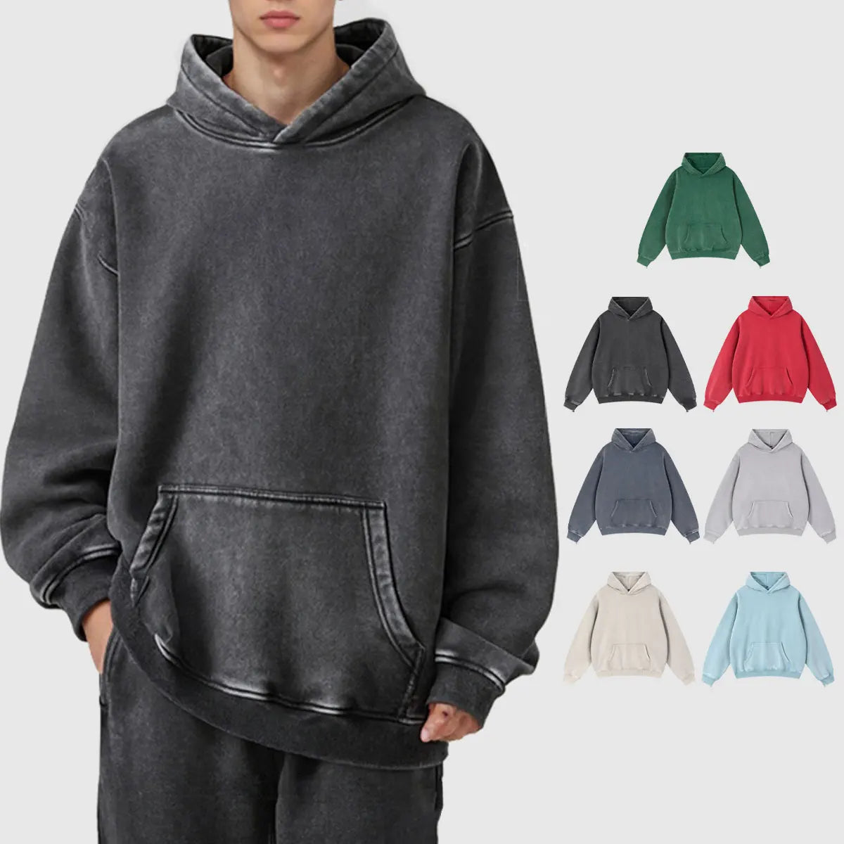 Heavyweight Fleece Supplier Low MOQ Vintage Snowflake Wash Blank Custom Logo Casual Hooded Sweatshirt
