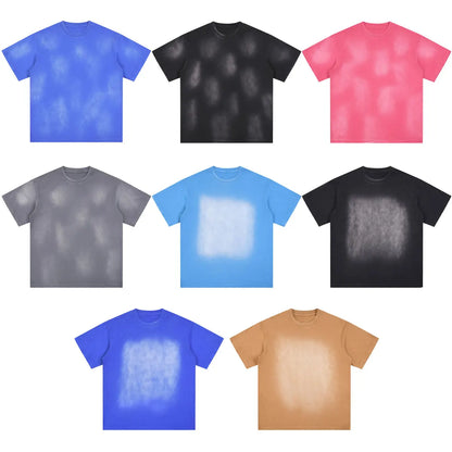 Heavyweight Cotton Supplier Low MOQ Vintage Spray Wash Blank Custom Logo Casual Crewneck Tee