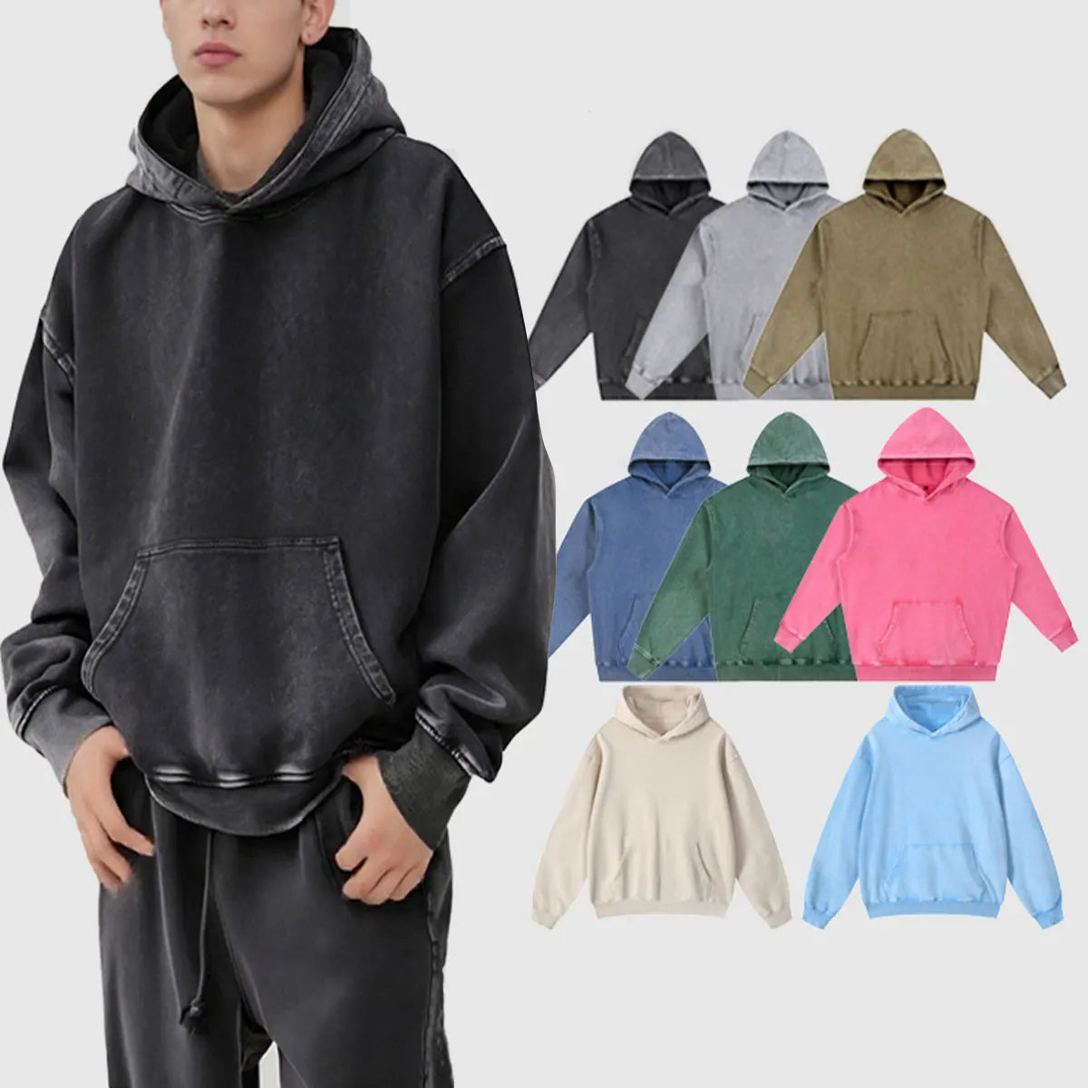 Heavyweight Fleece Supplier Low MOQ Vintage Snowflake Wash Blank Custom Logo Casual Hooded Sweatshirt