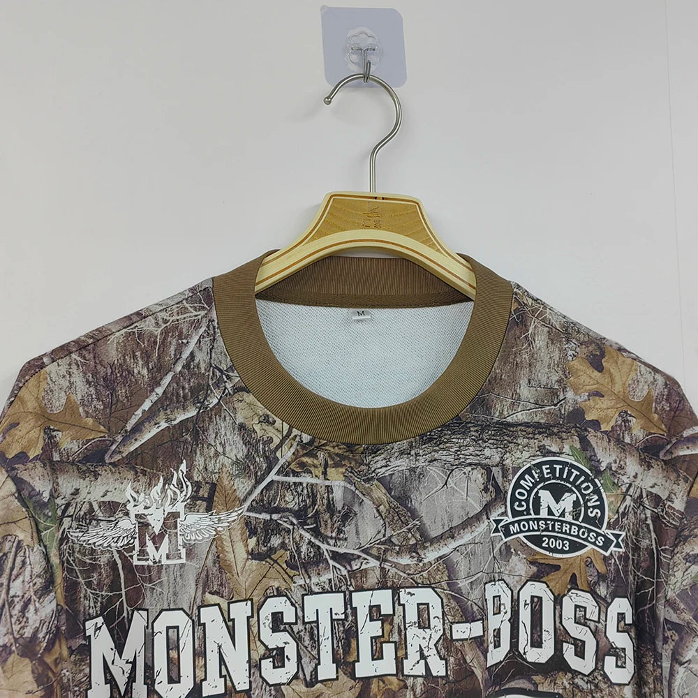 Custom Screen Printing Camo Graphic Tshirts Heavyweight Cotton Men Double Layer Long Sleeve T Shirt