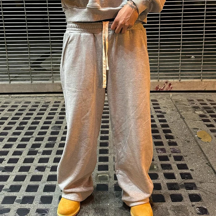 HUILIN OEM New Trend Unisex Oversized Baggy Sweatpants Custom Raw Hem Bottom Men Blank Oversized Wide Leg Sweatpants