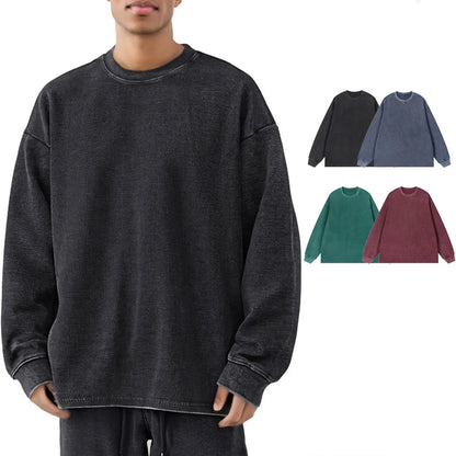 Heavyweight Cotton Supplier Low MOQ Vintage Garment Dye Blank Custom Logo Casual Gradient Crewneck Sweatshirt