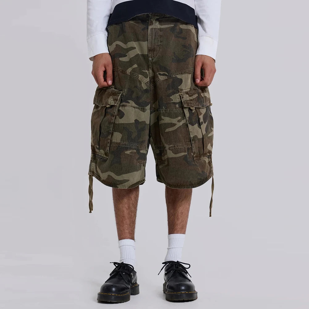 Huilin New Design Summer 100% Cotton Cargo Shorts Men Streetwear Shorts Custom Allover Camo Printed Mens Utility Tactical Shorts