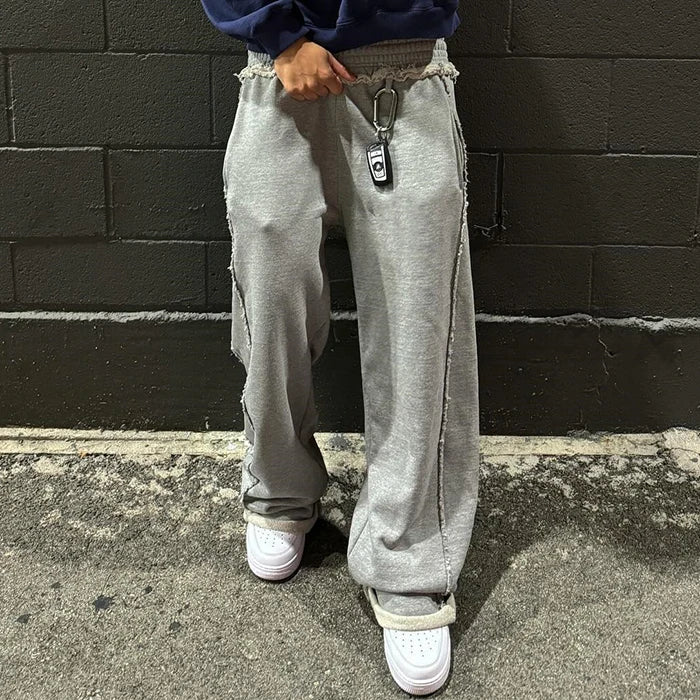 HUILIN OEM New Trend Unisex Oversized Baggy Sweatpants Custom Raw Hem Bottom Men Blank Oversized Wide Leg Sweatpants