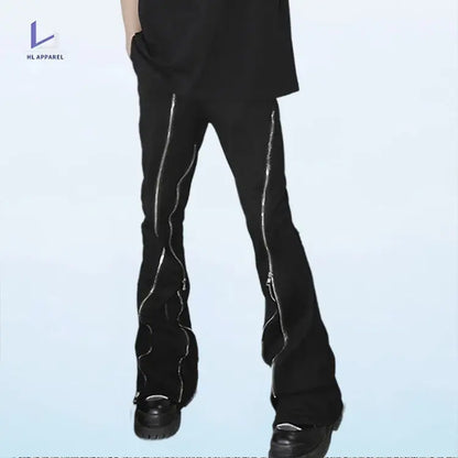 Full zipper Folded corner High Street slim sweatpants in black