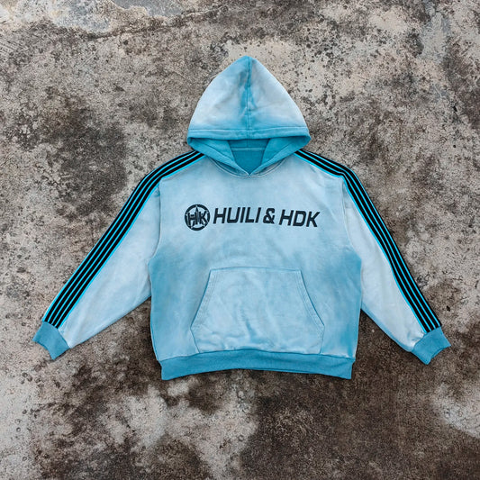 Heavyweight Cotton Unisex Oversized Hoodie Custom logo Printed Men Striped Sleeve Vintage Washed Sun Faded Hoodie