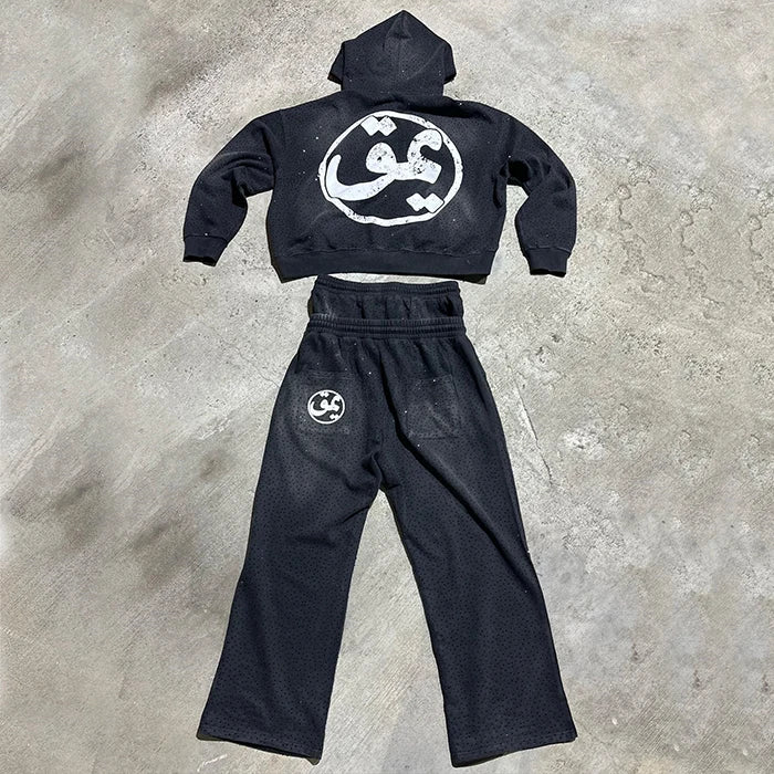 Huilin New Arrival Oversized Wide Leg Sweatpants Men Custom Logo Printing Rhinestone Baggy Double Waisted Sweatpants