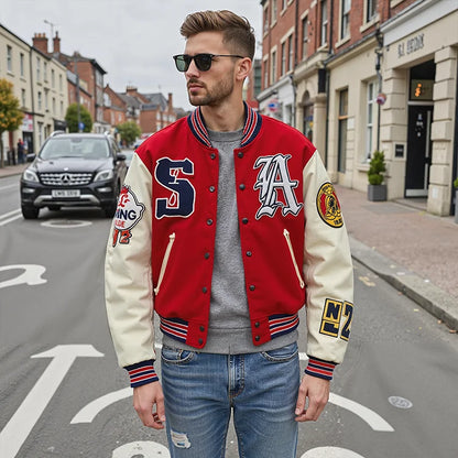 Street wear Men's Jacket Colored cotton Factory Custom Contrast Color Patchwork Varsity Letterman Jacket