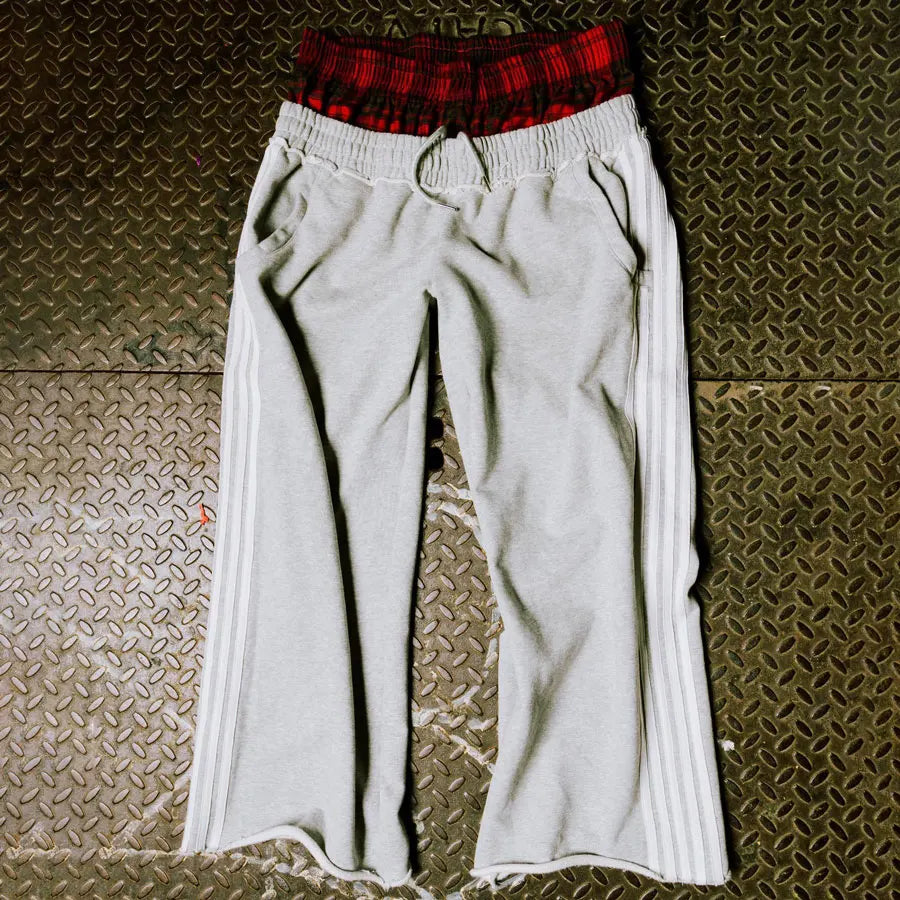 Huilin Oem Baggy Oversized Wide Leg Sweat Pants Men Custom Cut Edge Raw Hem Striped Side Double Waist Sweatpants