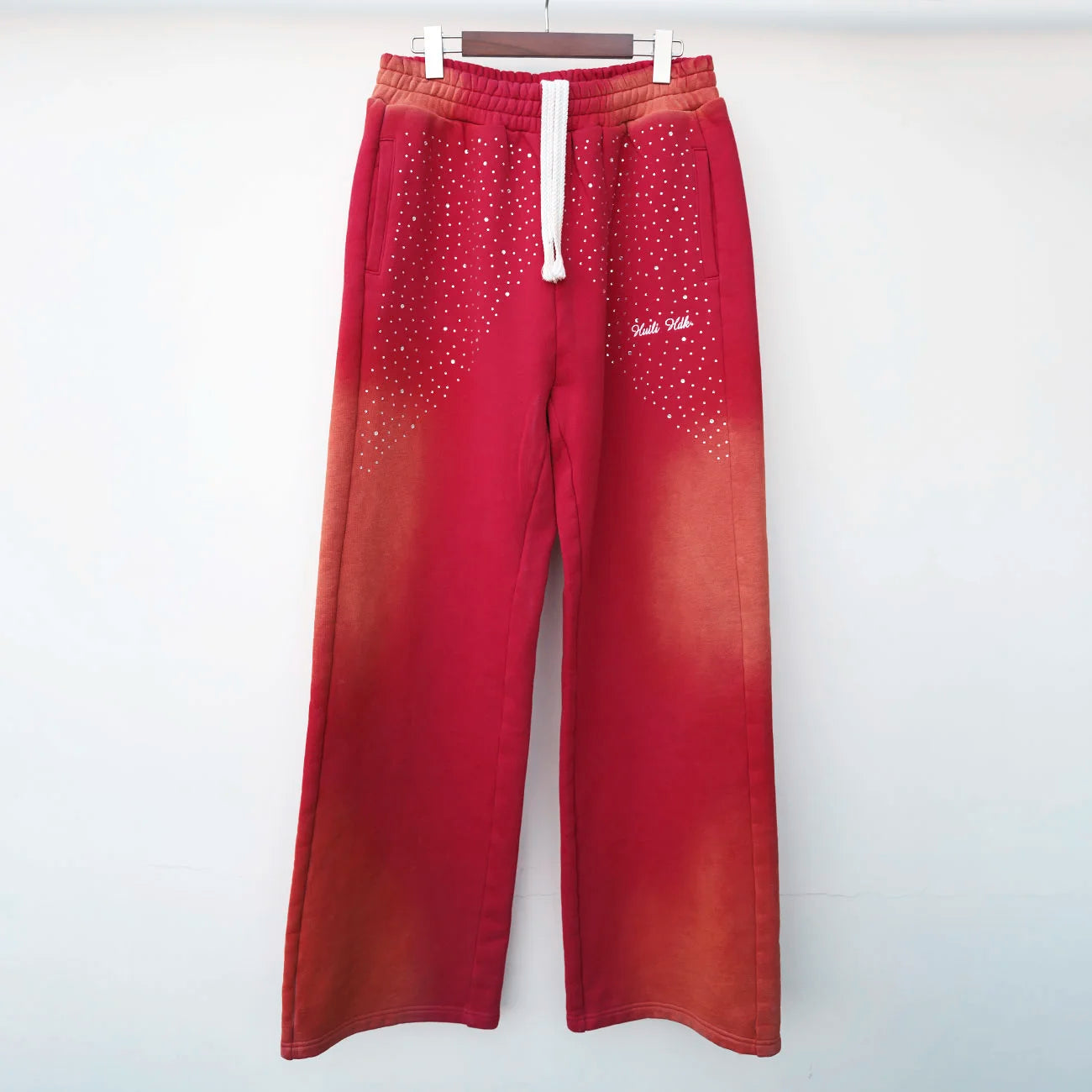 Heavyweight Cotton Vintage Sunfaded Washed Sweat Pants Custom Embroidery Logo Men 3D Puff Printed Rhinestone Sweatpants