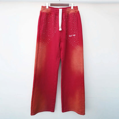 Heavyweight Cotton Vintage Sunfaded Washed Sweat Pants Custom Embroidery Logo Men 3D Puff Printed Rhinestone Sweatpants