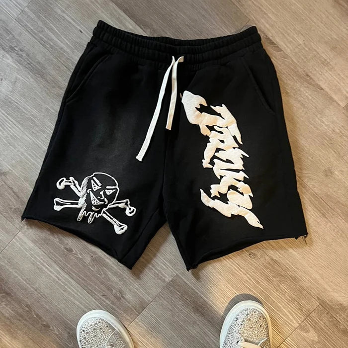 Custom Heavy Weight Cotton Pants Raw Hem Ripped Plain Fleece Streetwear Shorts Sports Drawstring Cargo Joggers Acid Wash Shorts