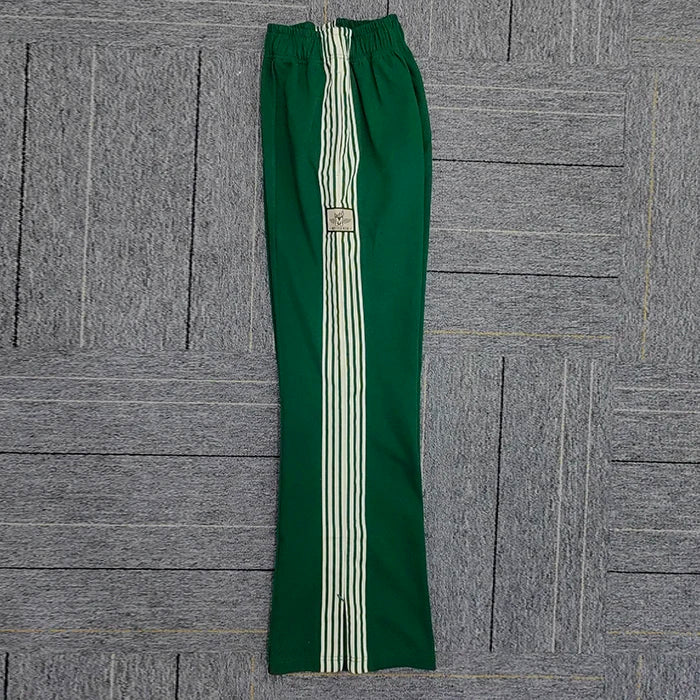 Huilin Clothing Suppliers Oem Customized Stripe Tape Side Sports Pants Men Custom Logo Patched Flare Leg Jersey Sweatpants