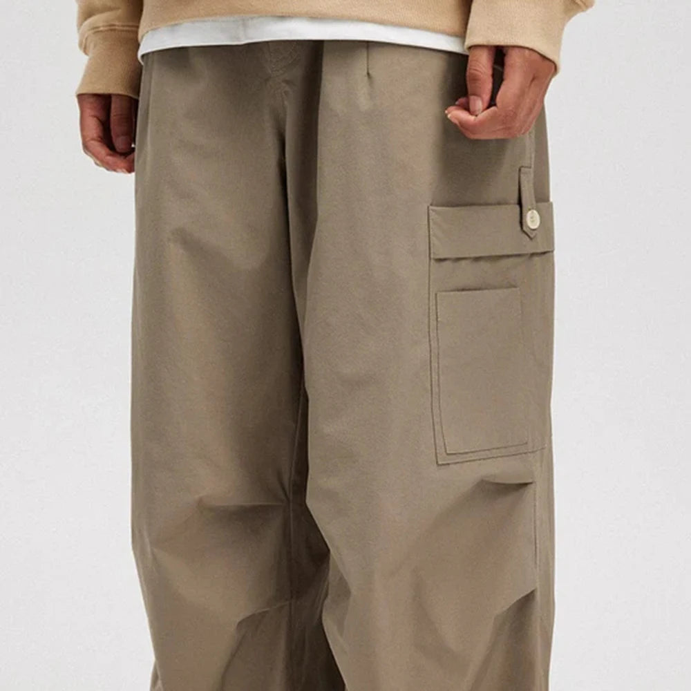 Huilin Manufacturer Oem Solid Color 100% Cotton Wide Leg Track Work Pants Men Oversized Baggy Wide Leg Twill Cargo Pants