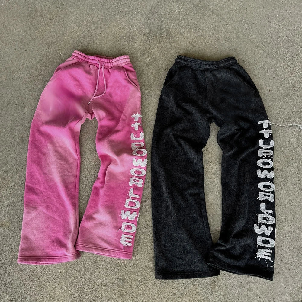 Huilin High Quality Custom Vintage Washed Heavyweight Cotton Sweatpants Men Embroidery Logo Patched Sunfaded Sweatpants