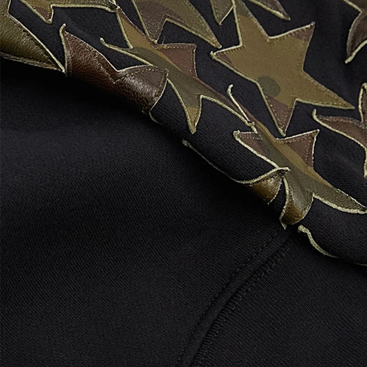 HL manufacturer wholesale men retro applique embroider garment dyed streetwear custom vintage washed star patch embroidery hoody