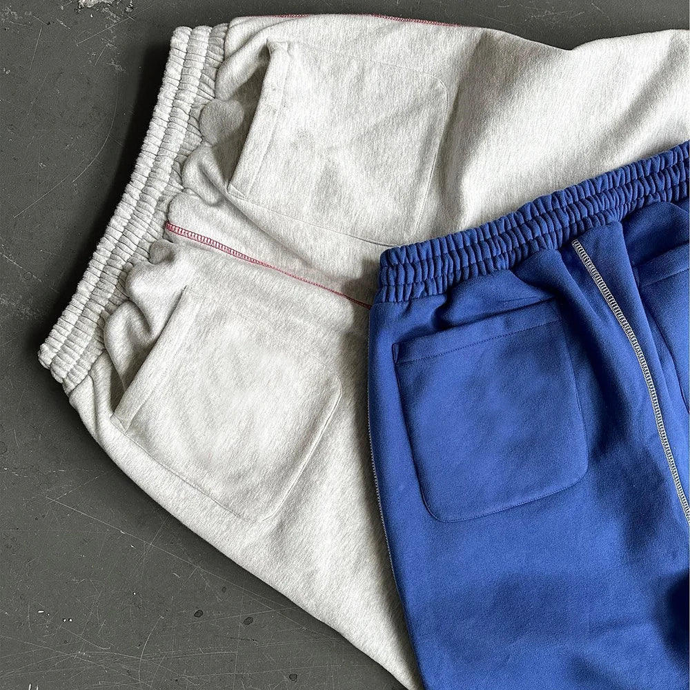 Huilin Oem Unisex Oversized Blank Cotton Jogger Pants Men Custom Contrast Stitching Men Straight Wide Leg Heavyweight Sweatpants