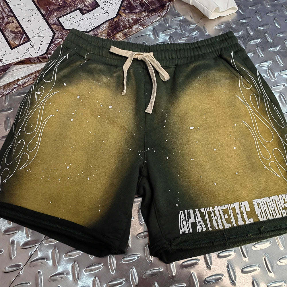 Huilin Vintage Wash Thick Cotton Streetwear Sweat Shorts Custom Logo Men Applique Embroidery Patched Raw Hem French Terry Shorts