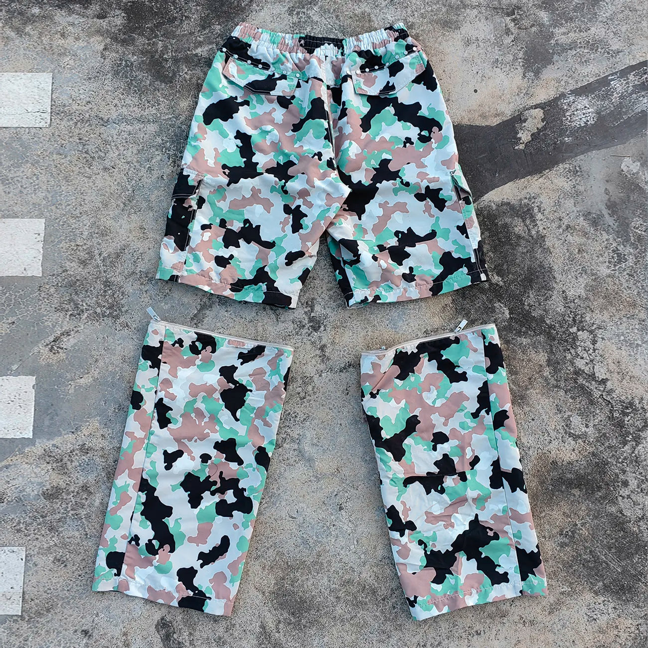 Wide Leg Cargo Track Pants Men Custom Allover Printed Detachable Leg Tactical Camo Work Cargo Pants