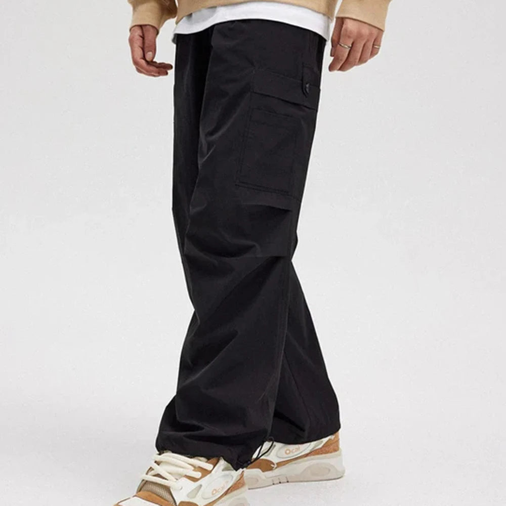 Huilin Manufacturer Oem Solid Color 100% Cotton Wide Leg Track Work Pants Men Oversized Baggy Wide Leg Twill Cargo Pants