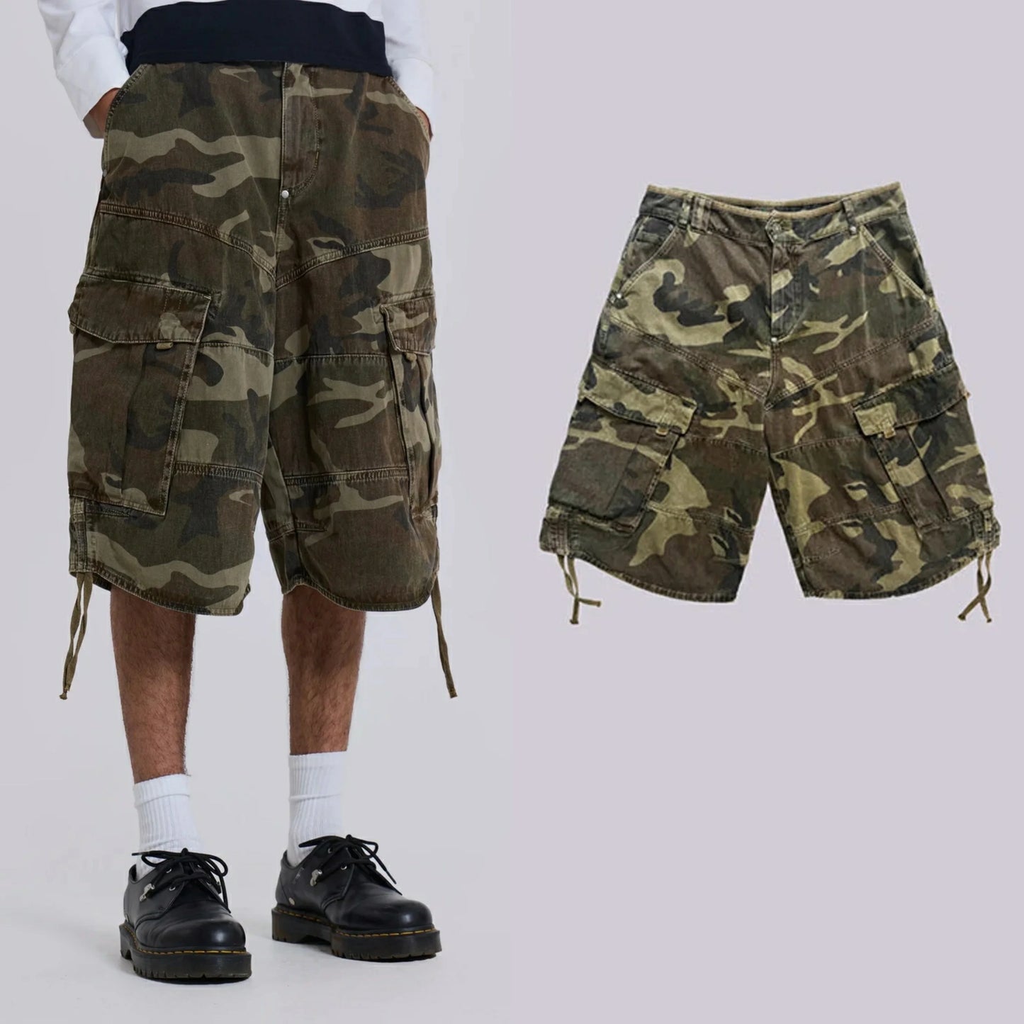 Huilin New Design Summer 100% Cotton Cargo Shorts Men Streetwear Shorts Custom Allover Camo Printed Mens Utility Tactical Shorts