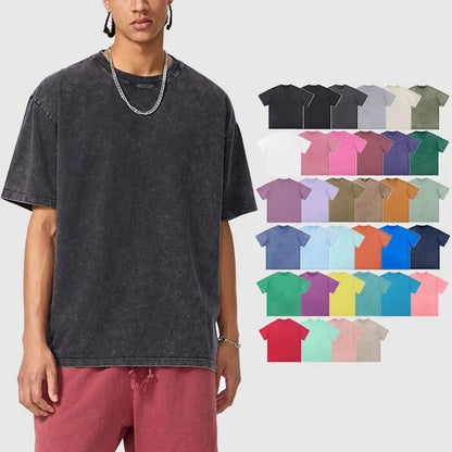 Vintage Fashion Supplier Low MOQ Acid Wash Snowflake Wash Blank Custom Print Mens Loose Fit T Shirt