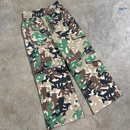 100% Cotton Multi Pockets Cargo Pants Men Custom Allover Camo Patten Printed Convertible 2In1Cargo Pants