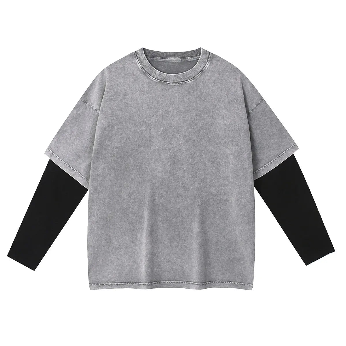 Premium Comfort Manufacturer Supplier Low MOQ Vintage Acid Wash Blank Custom Print Custom Logo Casual Layered Sleeve Tee