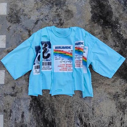 Asymmetrical Raw Hem Unisex Bozy Tshirts Custom Screen Printing Men Heavyweight 100% Cotton Oversized Graphic T Shirt