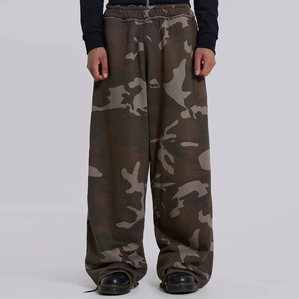 Huilin manufacturer customized 100% cotton streetwear tactical pants men custom camo printed wide leg baggy cargo pants