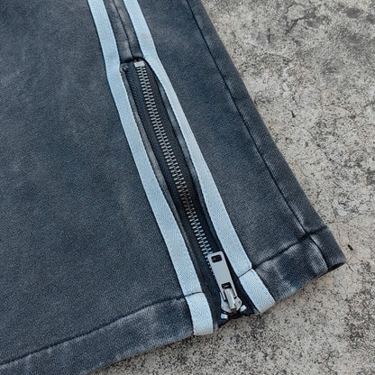 Acid Wash Streetwear Thick Cotton Sweatpants Custom Striped Design Men Zip up Wide Leg Heavyweight Vintage Sweatpants