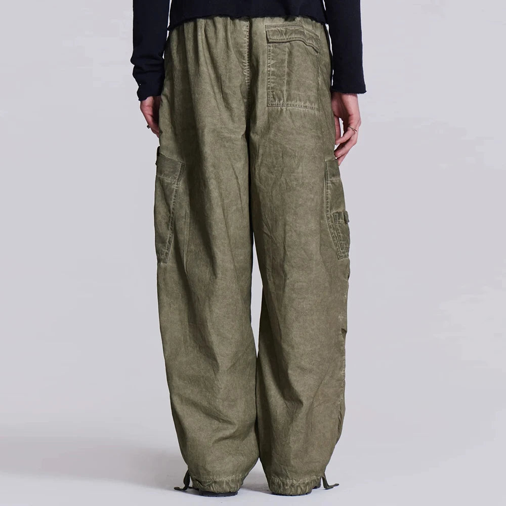 Huilin Manufacturer Oem Vintage Washed Oversized Fit Cargo Pants Men Custom Baggy Wide Leg Parachute Pants